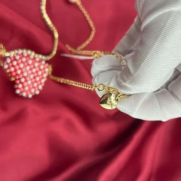 Betsey Johnson Elegant Gold Heart Necklace with Pearls - Picture 6 of 9